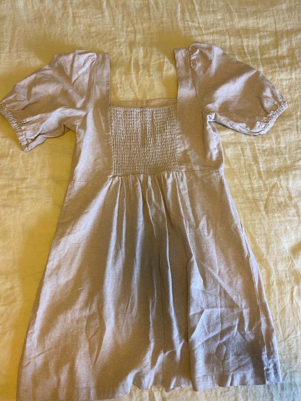 Linen Oatmeal Square-Neck Dress - Picture 4 of 5